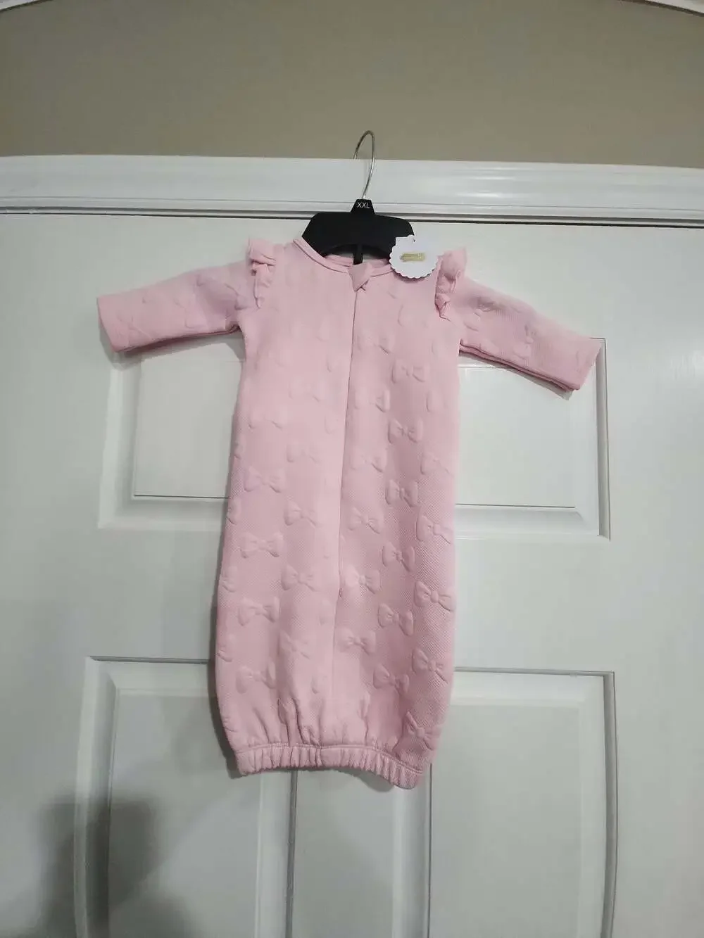 Mud Pie Baby Girl Pink Bow Embossed Sleep Gown 0-3 Months